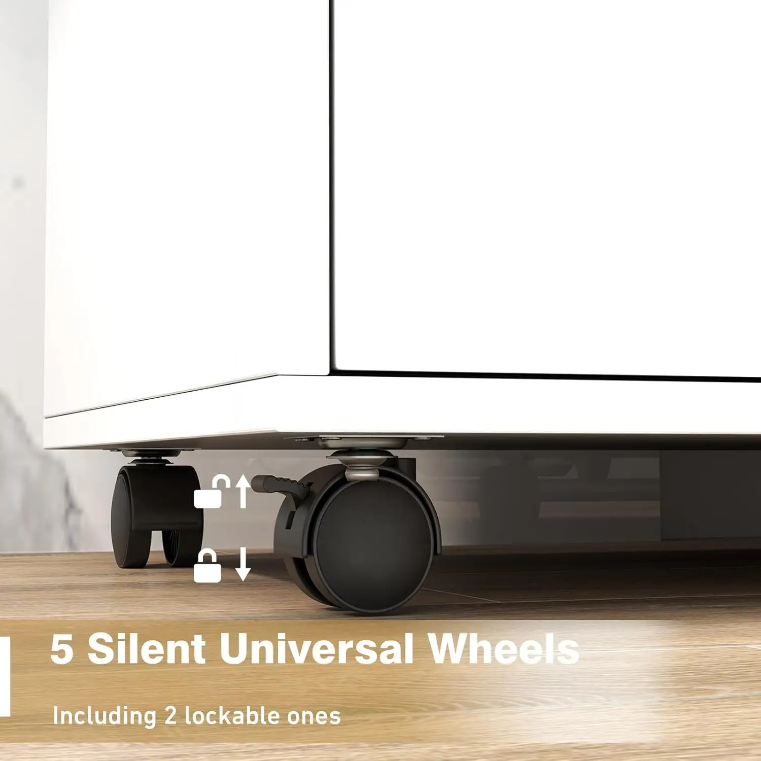 File Cabinet, White Filing Cabinet w/Universal Wheels, Wood Printer Stand w/Storage, Rolling File Cabinets (5 Drawers)