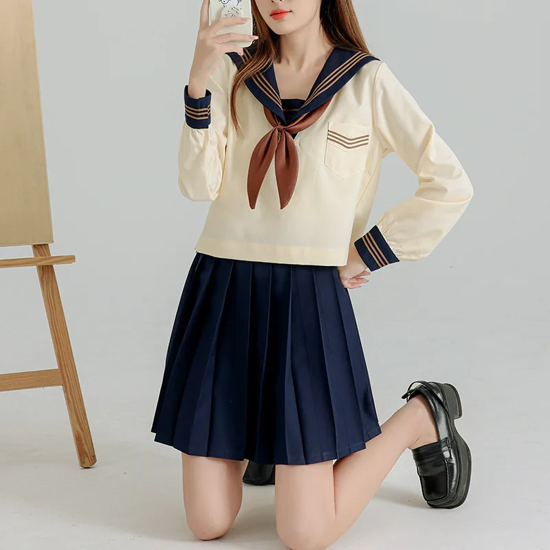 Frauen hellgelben Matrosen anzug jk Uniformen College Mittelschule Uniform für Mädchen Studenten Anime cos Kostüme Outfits