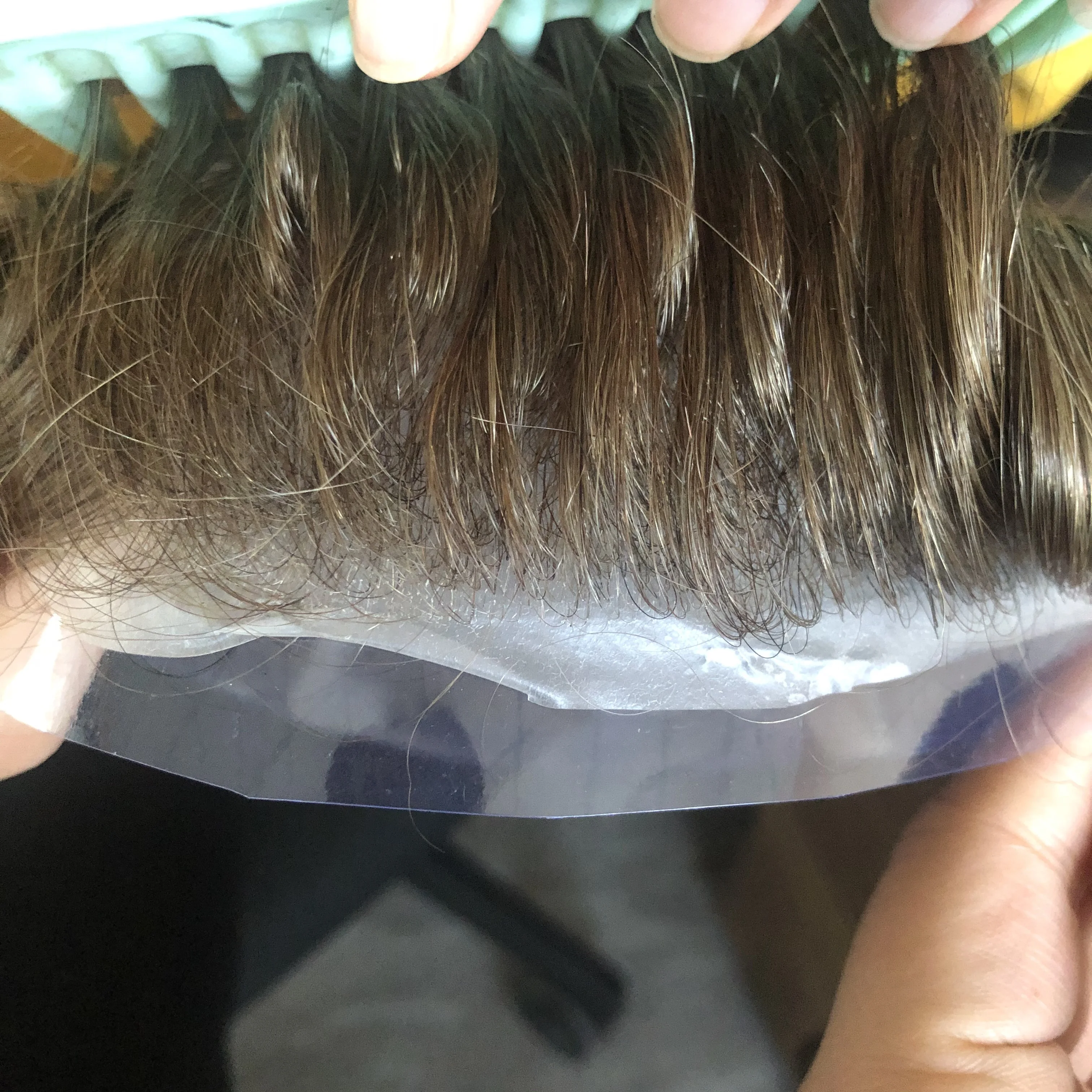 감지 불가능 30mm 웨이브 유럽산 100% 인모 남성 가발 초강력 내구성 풀 루프 0.06mm 스킨 베이스 남성 부분 가발 착용 간편 유닛