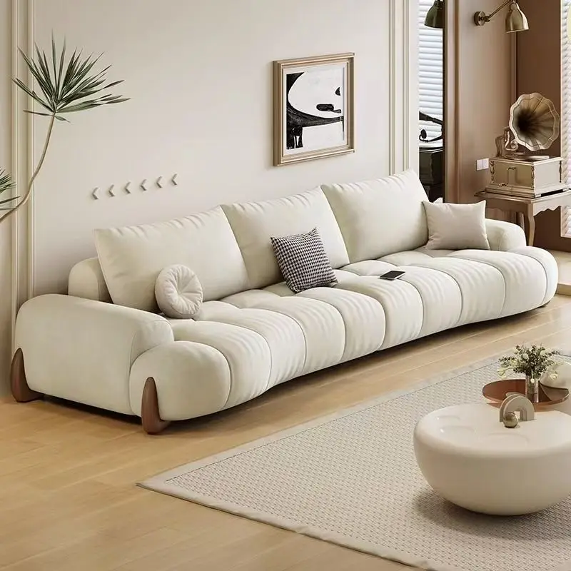 Cat claw cloth sofa living room new small apartment modern simple white cream wind curved cat scratching leather sofa