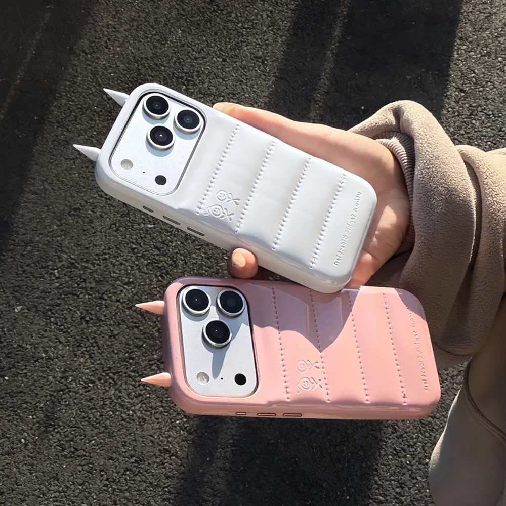

Cute 3D Devil Horn Pink White Phone Case For iPhone 17 16 15 14 Pro Max 13 Solid Color PU Leather Urban Sophistication Cover