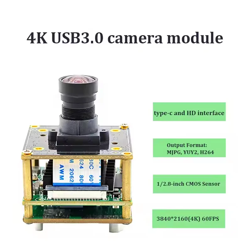 4K 8MP HD IMX415 USB3.0 Módulo de câmera Interface de alta definição FF 88.2 °   MJPEG, YUY2, H264 Tipo-c compatível com UVC, Plug and Play