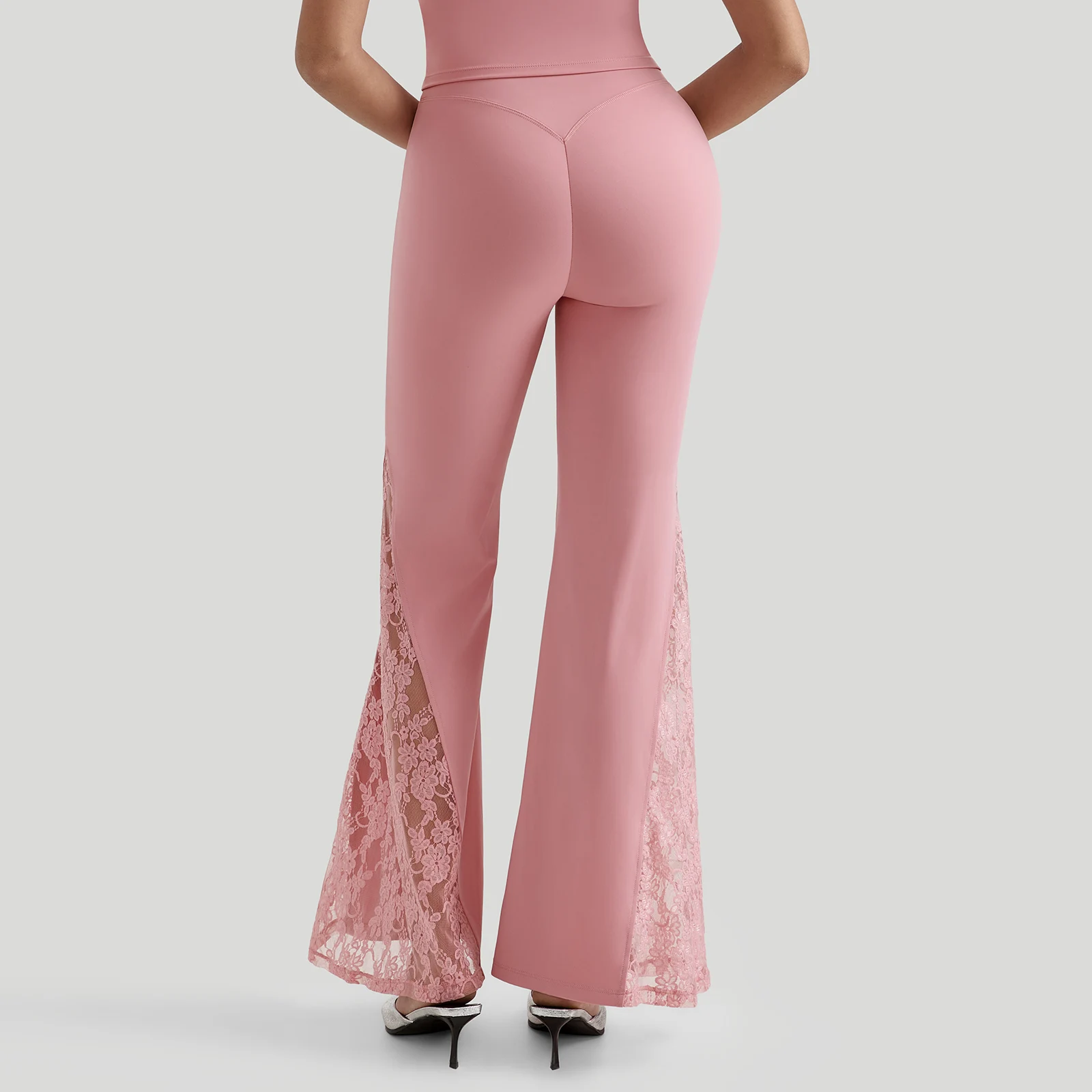 Women Punk Sexy See Through Lace Patchwork Flare Pants Streetwear High Waist Wid Leg Vintage Trousers Y2k Pants Female