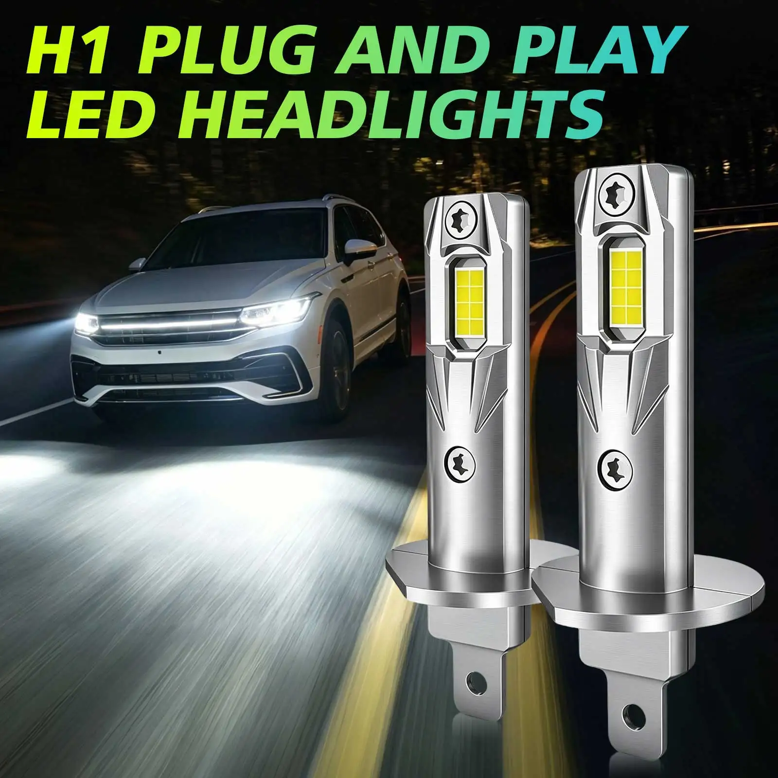 2Pcs H1 LED Headlight Bulb Mini 6000W 5800000LM CSP for Car Headlamp Fanless Light Auto Diode Fog Lamps 12V 6000K Automobile