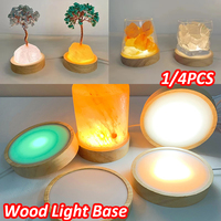1-4Pcs Crystal Glass Wooden LED Light Display Base Art Ornament Wooden Night Lamp Base Home LED Light Rotating Display Stand