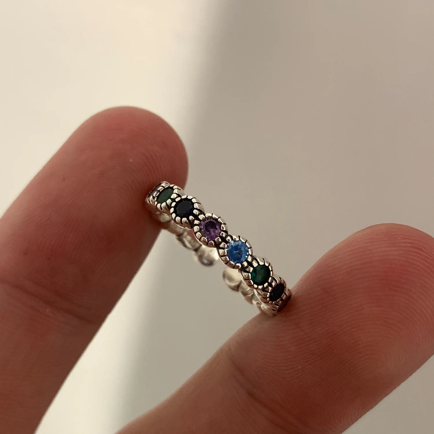 LIVVY Silver Color New Fashion Multi-colored Circular Zircon Chain Ring For Women Trendy Creative Adjustable Party Jewelry
