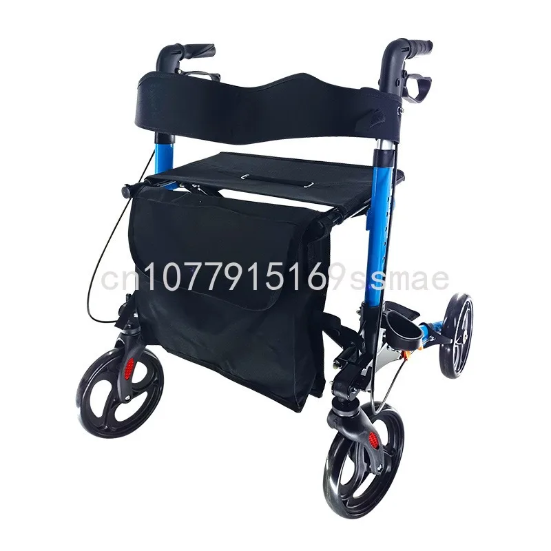 Elderly Four-Wheel Walker Elderly out Shopping Cart Home with Brake Band Cushion Storage Bag Walker