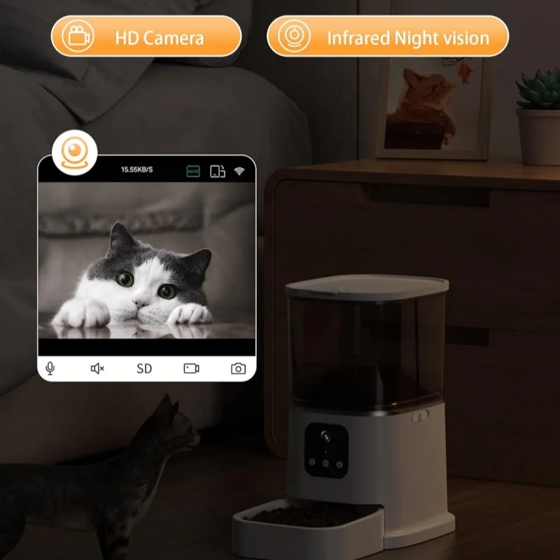 Automatic Cat Feeder  - HD Video with Night Vision, Food Treat Dispenser for Cat & Dog, 6L Automatic Cat Feeder