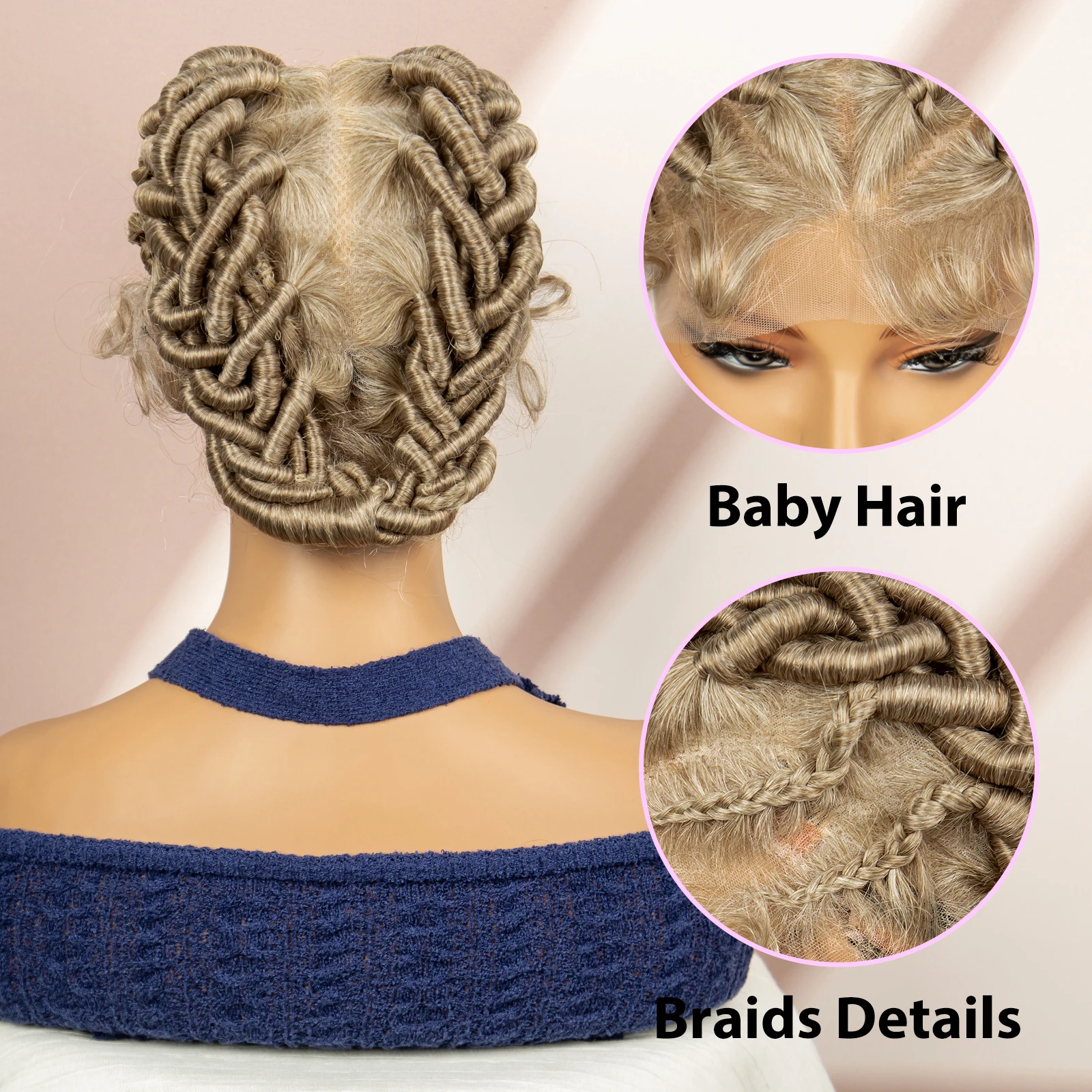 27/613 Short Synthetic Braided Wigs with Baby Hair Transparent Full Lace Wigs Afro Wigs for Women