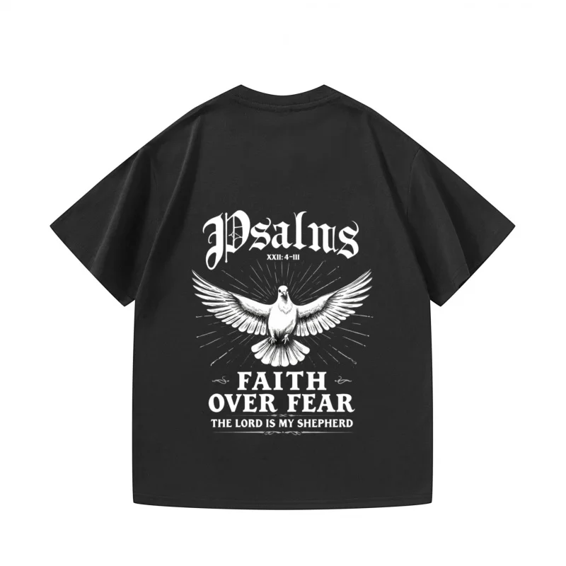 تي شيرت رجالي أسود الإيمان فوق الخوف حمامة طباعة الكتاب المقدس الآية مزمور 23 هالوين زي المحملة القوطية نمط أعلى #3