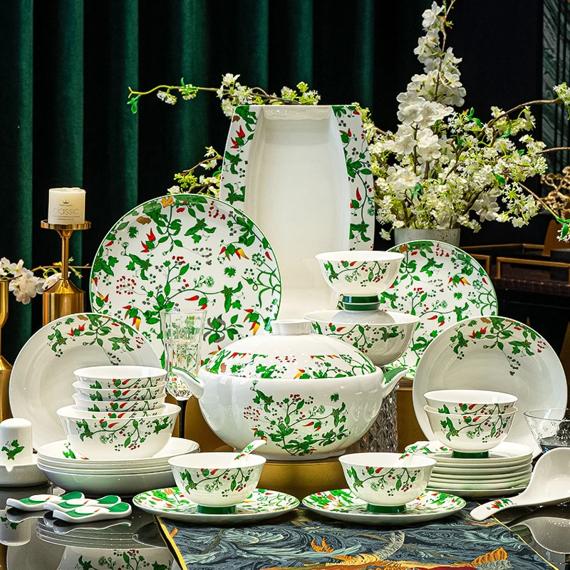 Chinese Style Luxury Plates Dinner Sets 70 Pcs For 8 People Fine Bone China Dinnerware Set Vajillas Completa Complete Tableware