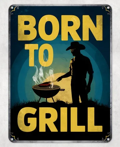 Born to Grill BBQ Barbecue Metal Poster Wall Tin Sign Man Cave Shed Home Plaque --Tin Sign