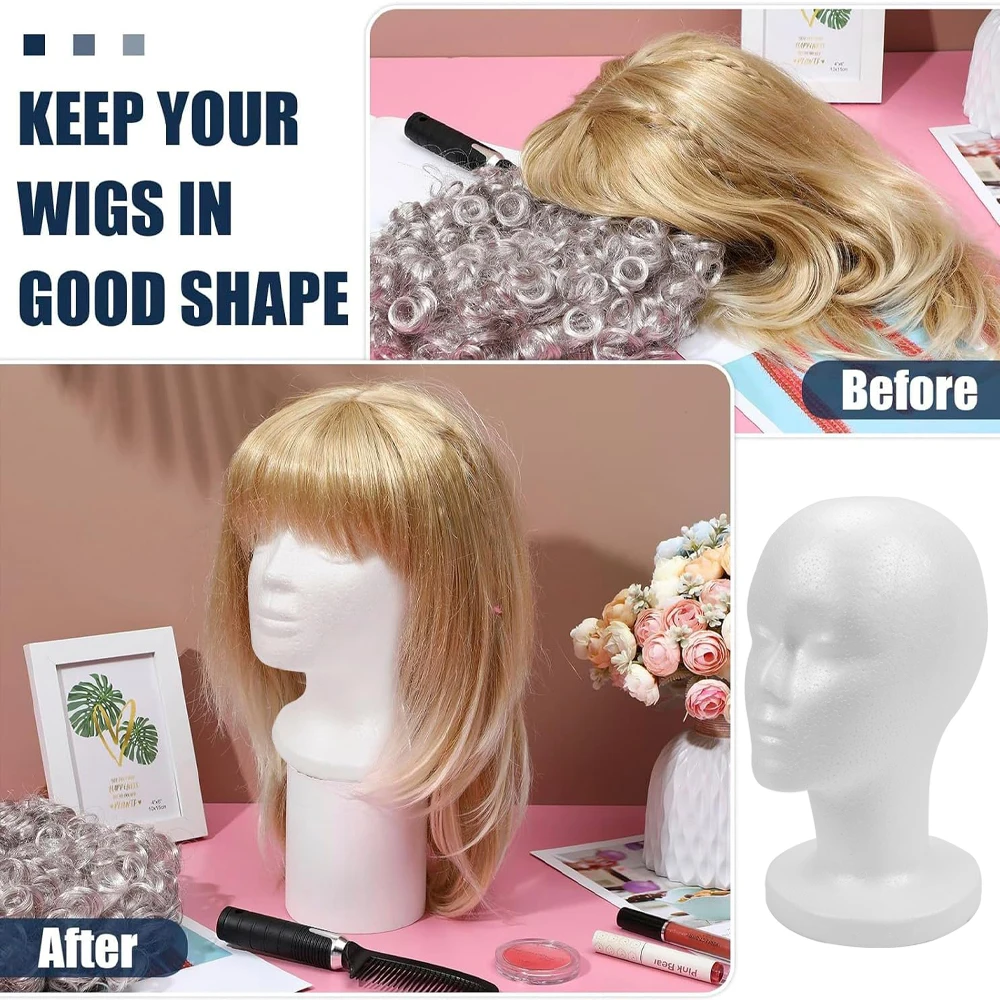 عارضة أزياء رؤساء رغوة الباروكات حامل DIY بها بنفسك شعر مستعار رئيس الستايروفوم شعر مستعار حامل لصنع شعر مستعار عرض التصميم مع الإبر شعر مستعار الملحقات #6