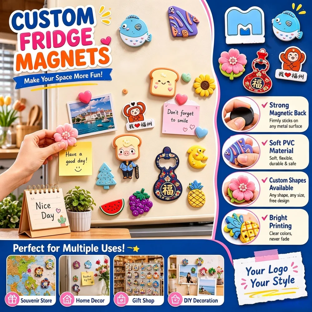 Custom Soft PVC Fridge Magnet Personaliezed 3D Rubber Fridge Magnet Souvenir Promotional Silicone Refrigerator Magnet for Gifts