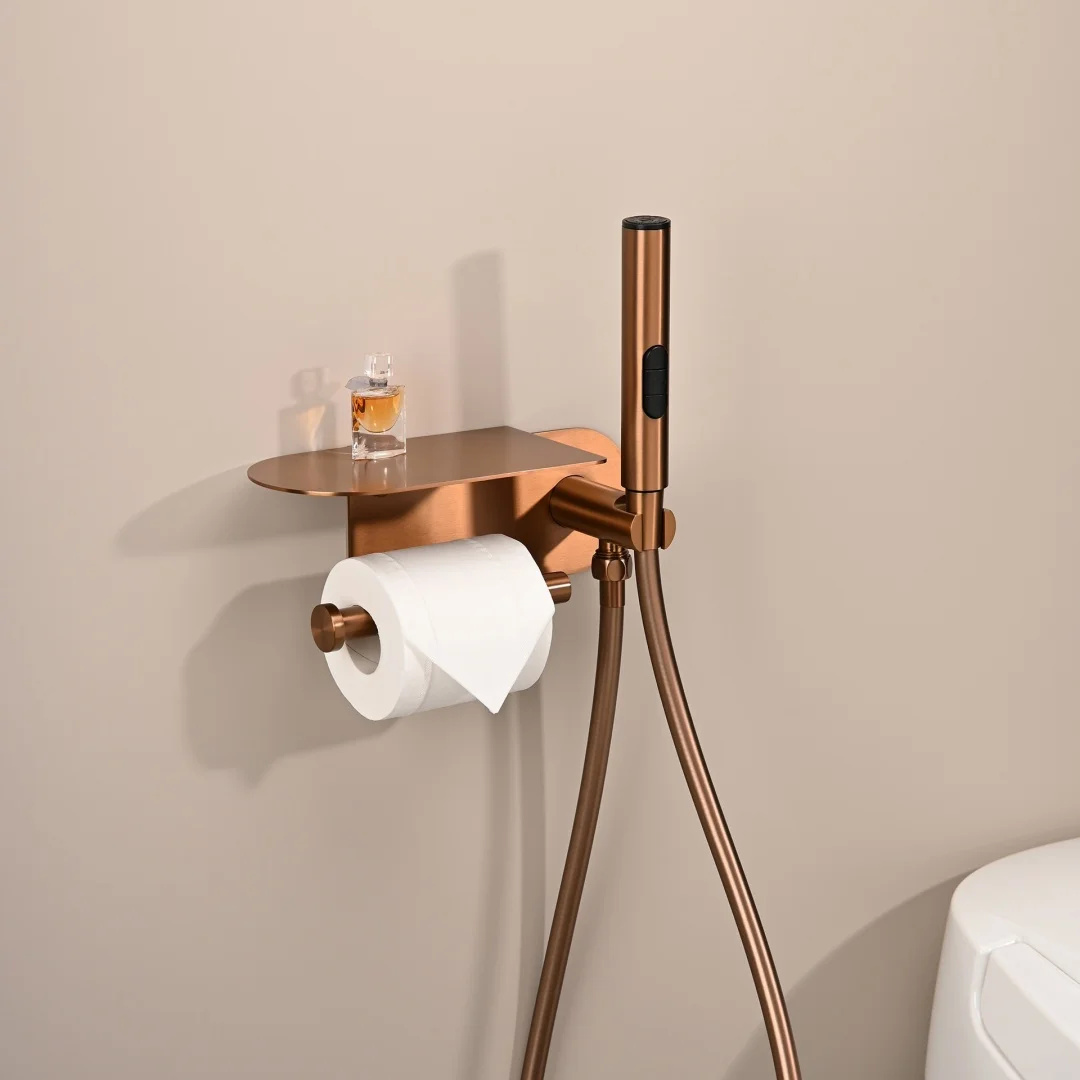 Brushed Gold Toilet Bidet Faucet Paper Holder Only Cold Bathroom Toilet Shower Blow-fed Spray Brushed Rose Gold Bidet Faucet