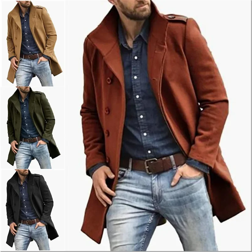 

2023 Large Autumn/Winter Fashion Casual Woolen Coat Men's Thickened Mid Length Coat