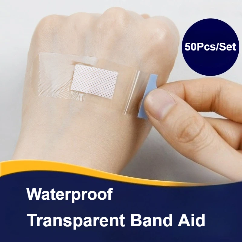 

50pcs/set Transparent Band Aid Waterproof Plaster First Aid Strips for Skin Wound Dressing Patch Adhesive Bandages Tape