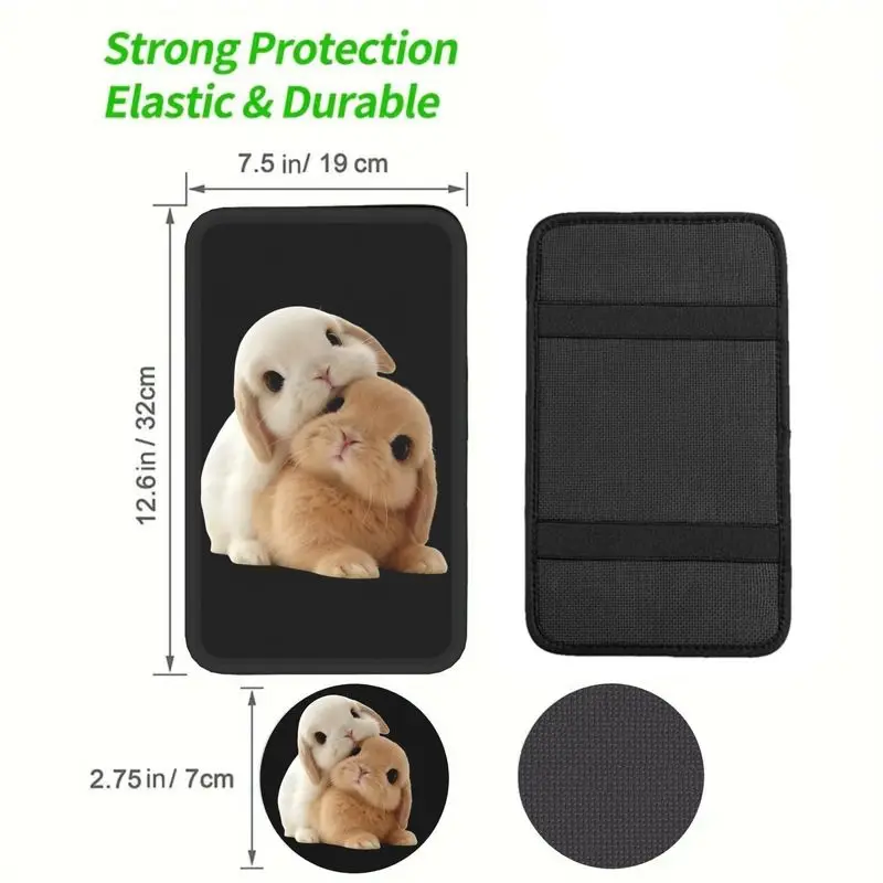 1Pc Car Armrest Cover & 2Pcs Cup Coasters, Cute Lop Rabbit Print For Car Interior Accessories