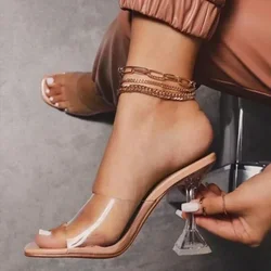 Zapatillas de gelatina de PVC para mujer, zapatos de tacón alto con punta abierta, transparentes, a la moda, sexys, de talla grande, novedad de 2024