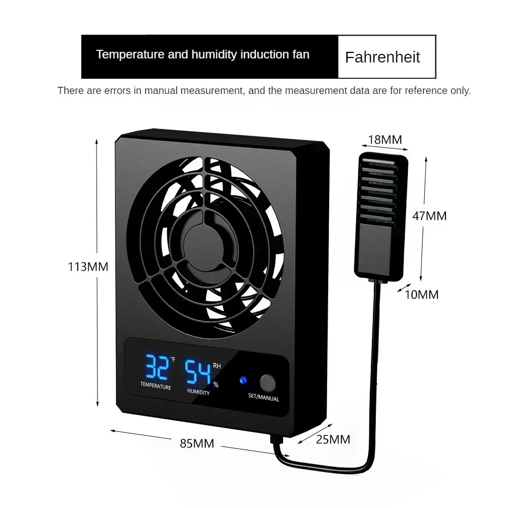 Reptile Enclosure Smart Cooling Fan With LED Display Amphibians Temperature Humidity Controlled Fan Strong Wind Low Noise