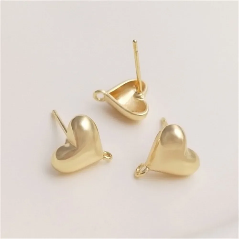 14K Gold-coated Three-dimensional Love-shaped Earrings with Openings 925 Silver Needle Earrings Diy Ear Jewelry Materials E232