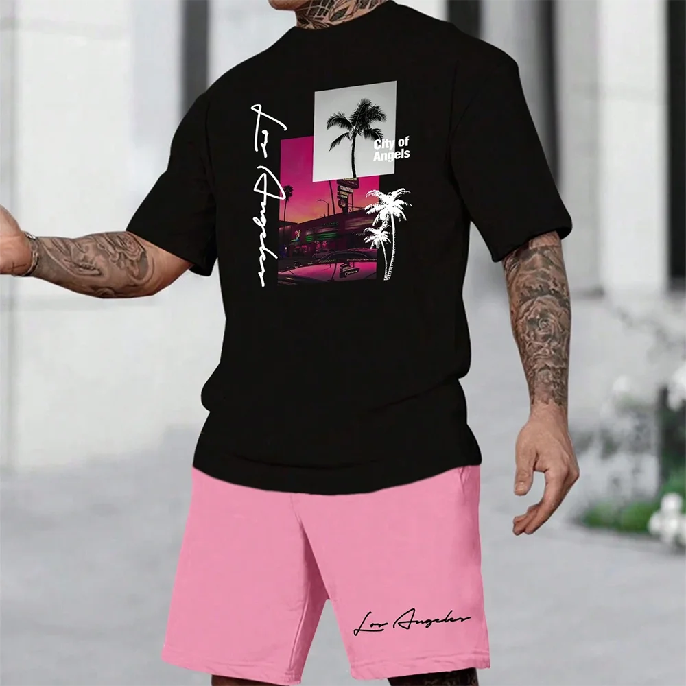 Мужская модная футболка с короткими рукавами и 3D-принтом, повседневные пляжные шорты допамина, мягкий и удобный комплект