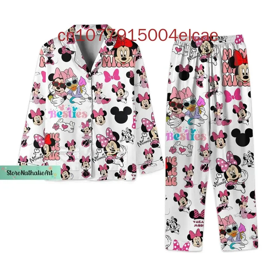 Disney Minnie Christmas Pajamas set Minnie Mouse Holiday fashionable casual men's and women's long sleeved shirt pajama set