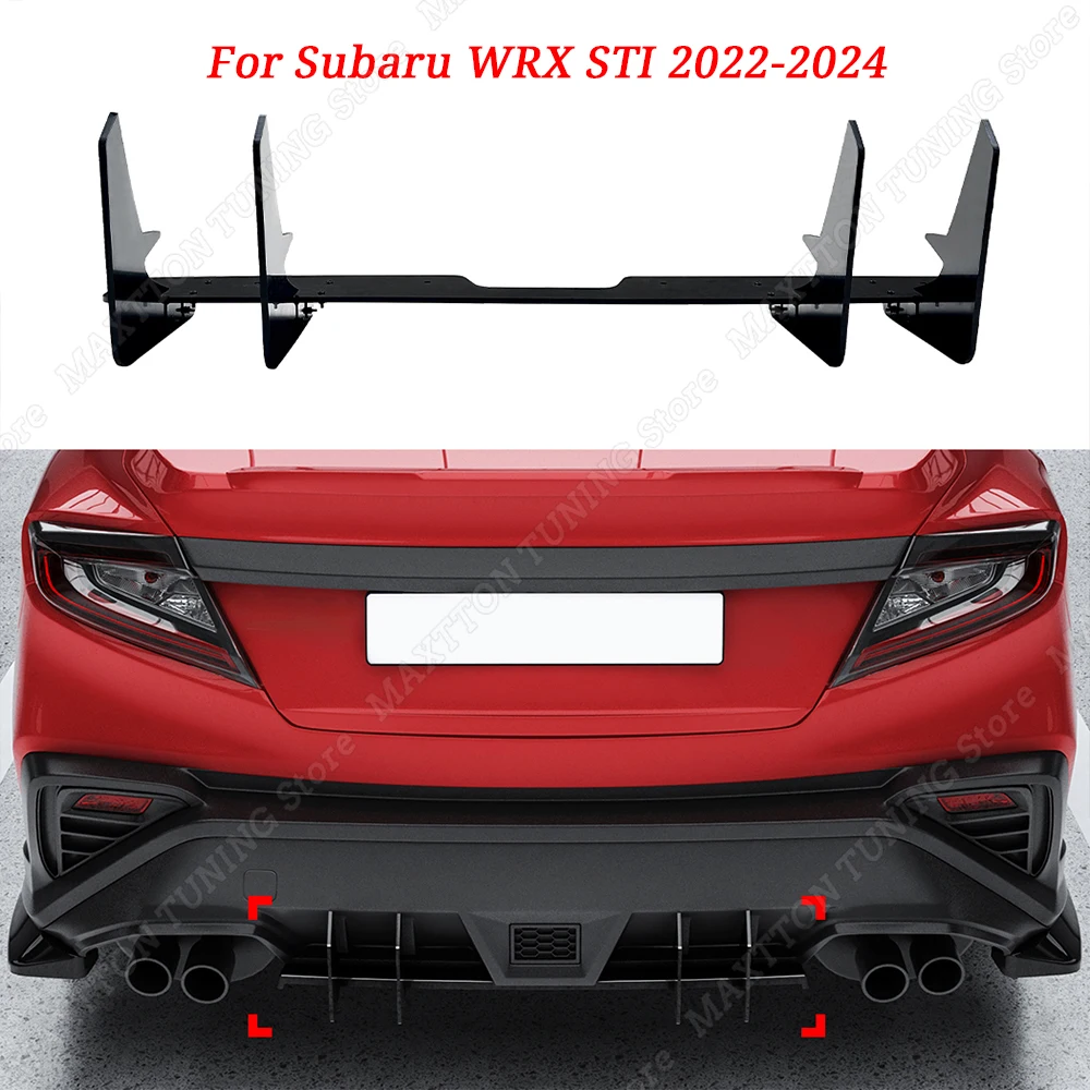4 Fins Car Rear Bumper Diffuser For Subaru WRX STI Rear Splitters Spoiler Lip Bodykits Tuning ABS Gloss Black 2022 2023 2024