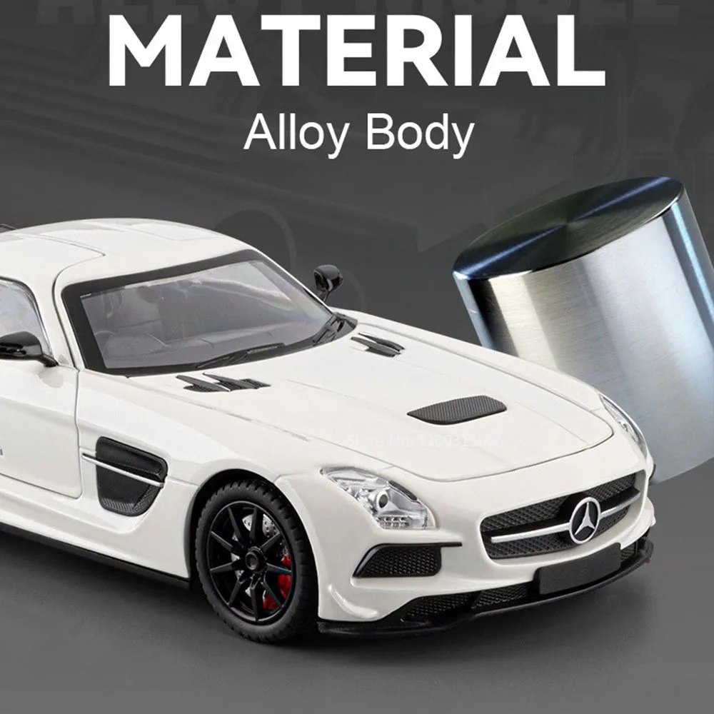 SLS SLR-Autos im Maßstab 1:24, Miniaturmodelle, Spielzeug, Legierungsdruckguss-Rad, zurückziehendes Auto mit Lichtton, Fahrzeuge für Kinder und Erwachsene, Geschenke