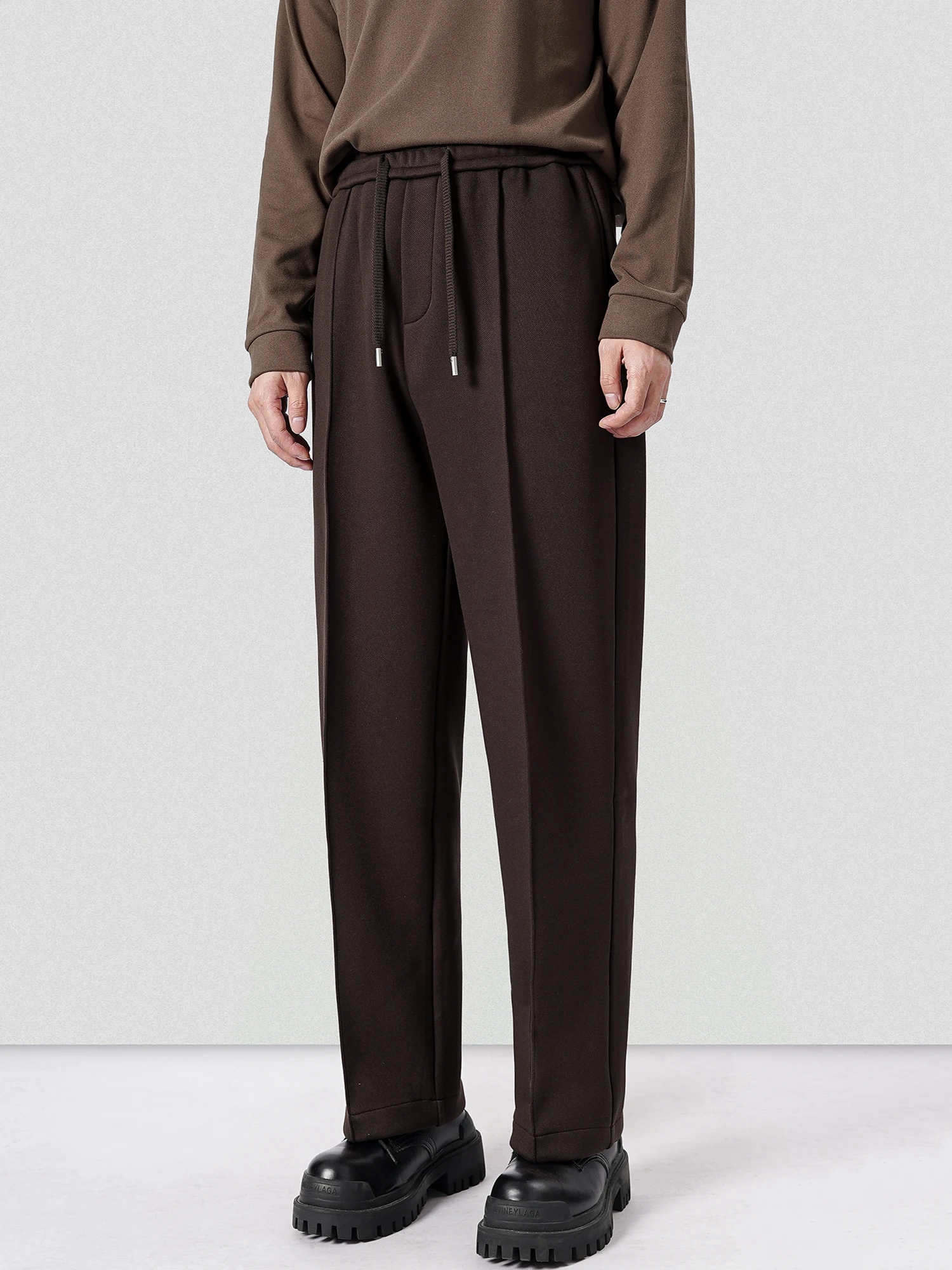 Thickened Fleece Men's Sweatpants Casual Warm Sports Trousers Wide Leg Pleated Long Pants Winter Leisure Polyester Fiber