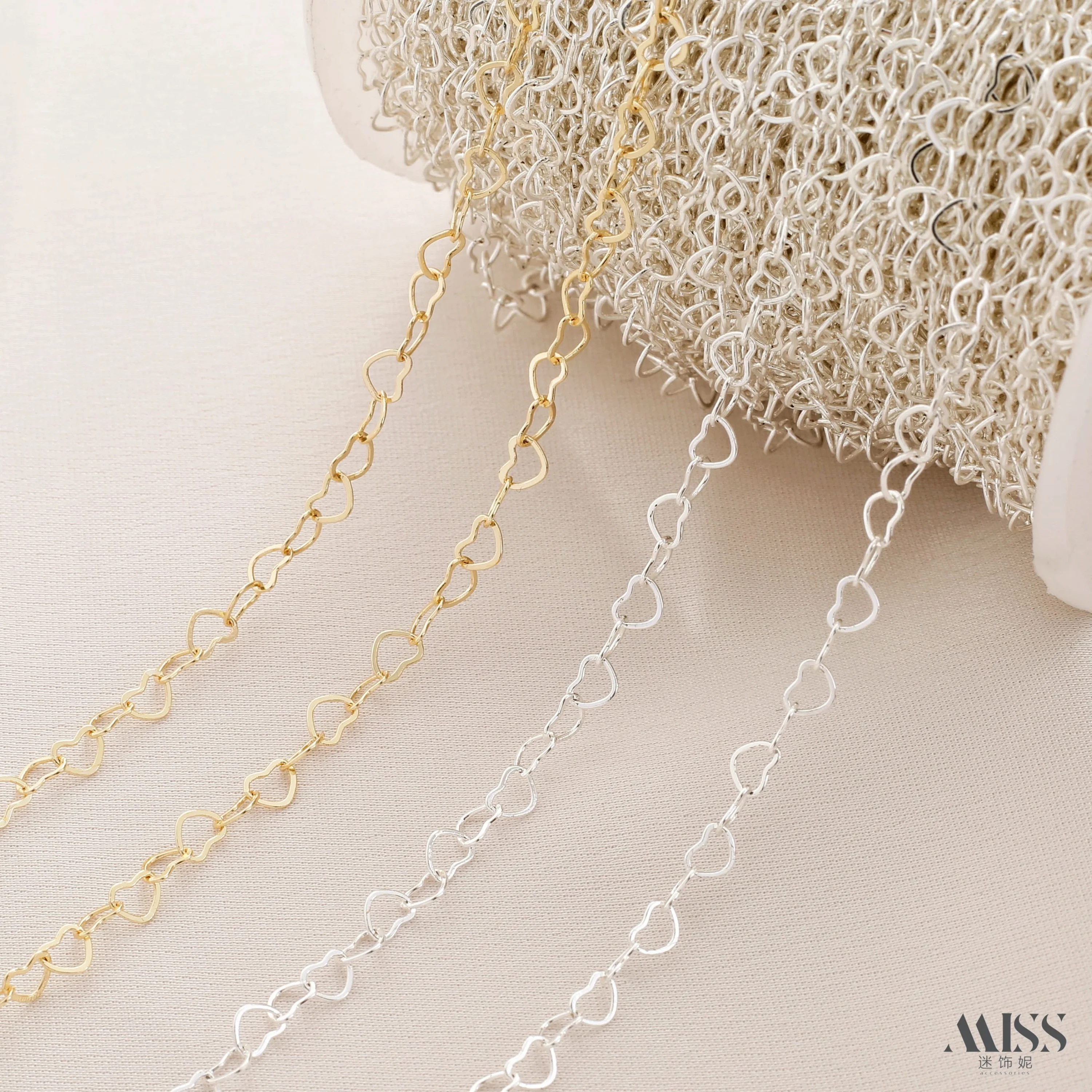 14K Gold Silver Love Chain Silver Loose Chain Handmade DIY Decoration Chain Tail Chain Extension Chain Accessories Material