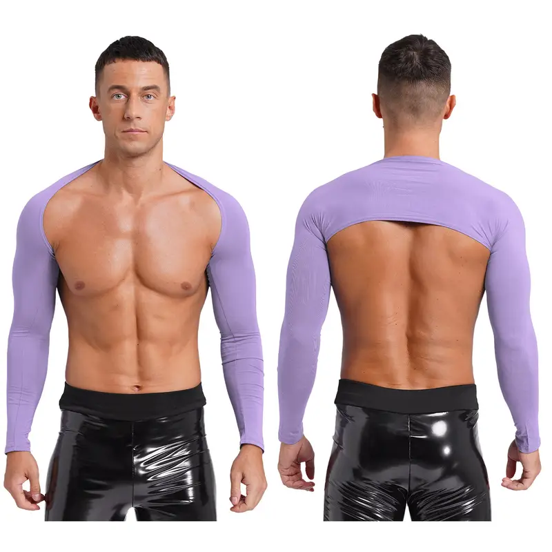 Men Open Front Half Crop Top Solid Long Sleeve Cardigan Bolero Shrug Tops Muscle Arm Sleeves Workout Sports Gym Tops Clubwear - Image 14