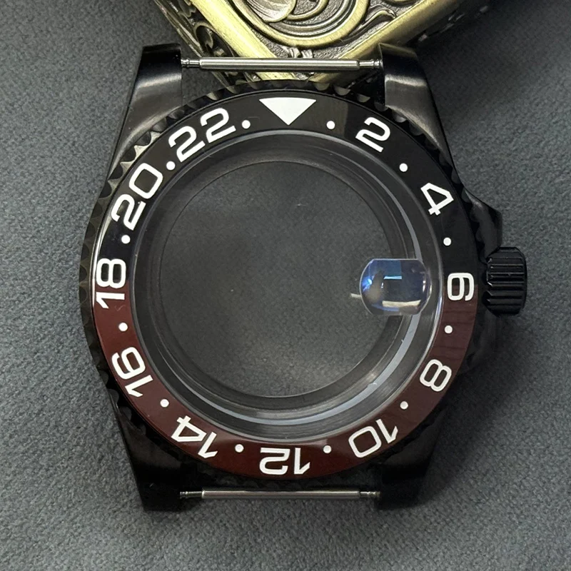 40MM sapphire glass Transparent Back Cover Black watch case fit NH36 NH35 4R 7S movement fit 28.5-29mm dial Accessories part