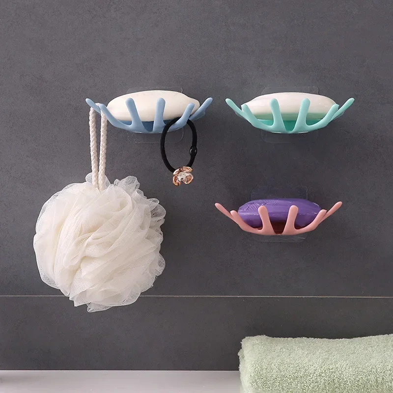 Soporte de jabón para baño, caja de almacenamiento de platos de ducha con drenaje, estante autoadhesivo montado en la pared