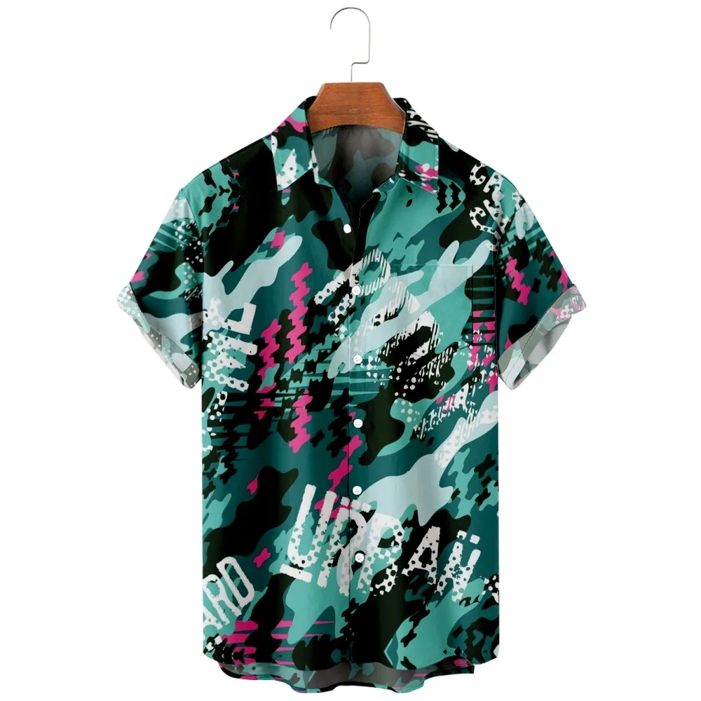 

2022 new men's casual breathable short sleeve top fashion Lapel men's shirt Hawaii with beach 6.30.1