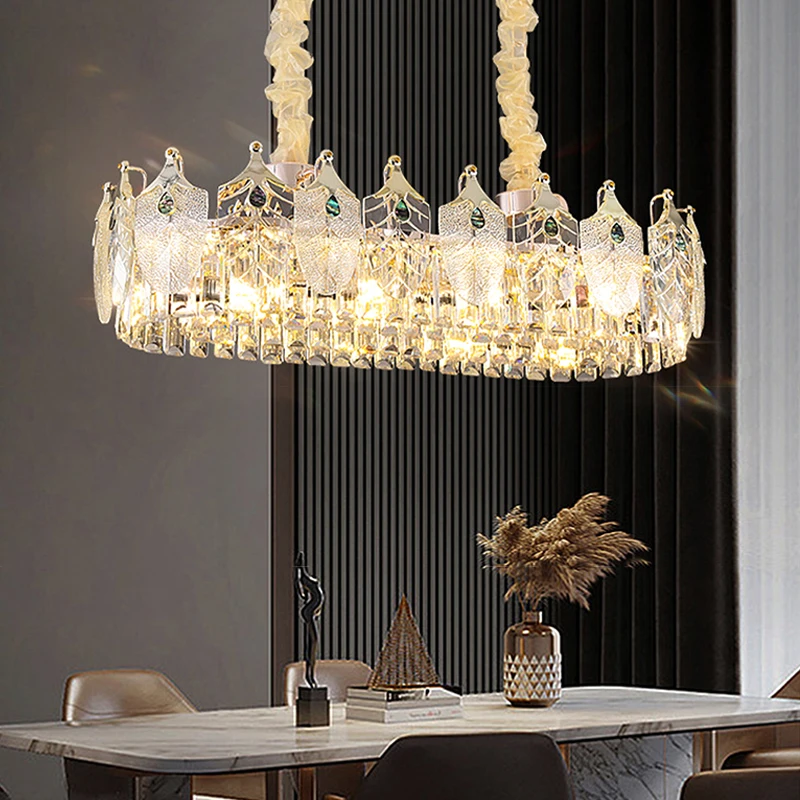 Crystal Leaves LED Lights Modern Ceiling Chandeliers Lustres  Home Decoration Long Hanging Lamps for Dining Table Decor