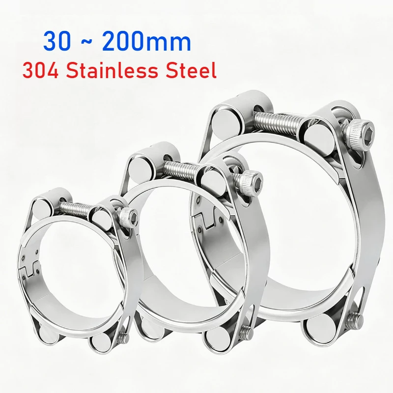304 Stainless Steel Double Head European Hose Clamp 30~200mm Heavy Duty Double Layer Thickened Strong Pipe Hoop Pipe Clip