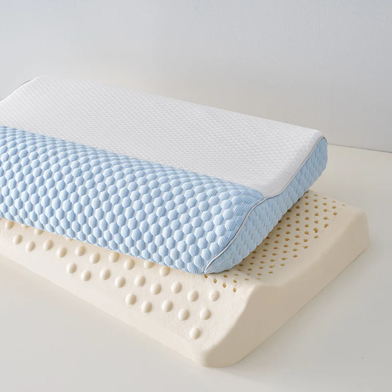 

Таиландская натуральная латексная сине-розовая ортопедическая массажная подушка для шеи, защита позвонков, подушка для сна, шейные подушки