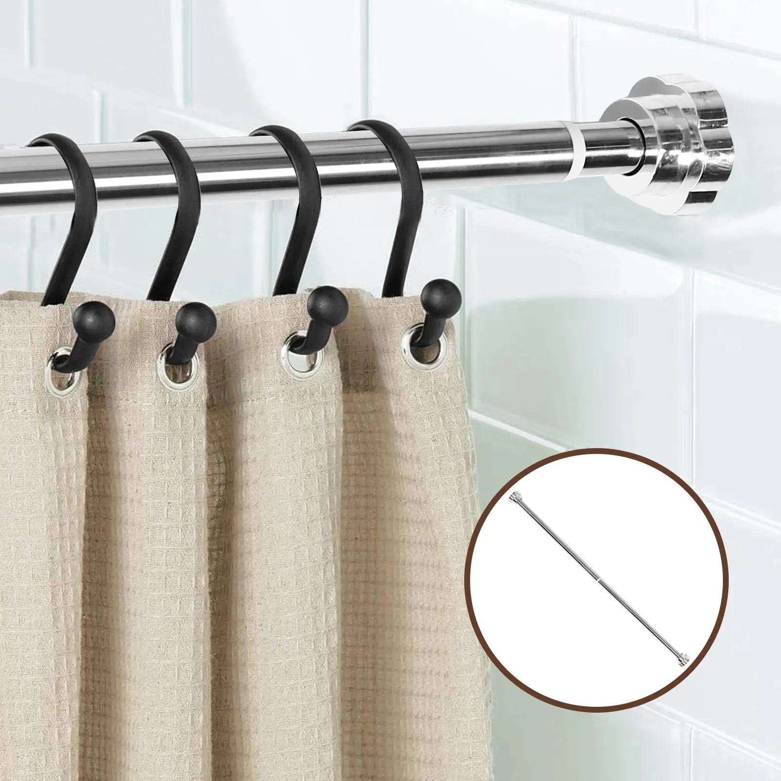 Shower Curtain Rod Telescoping Rail Telescopic Clothes Drying Spring Extendable Drapery Rods Tension Rods Waterproof Holder