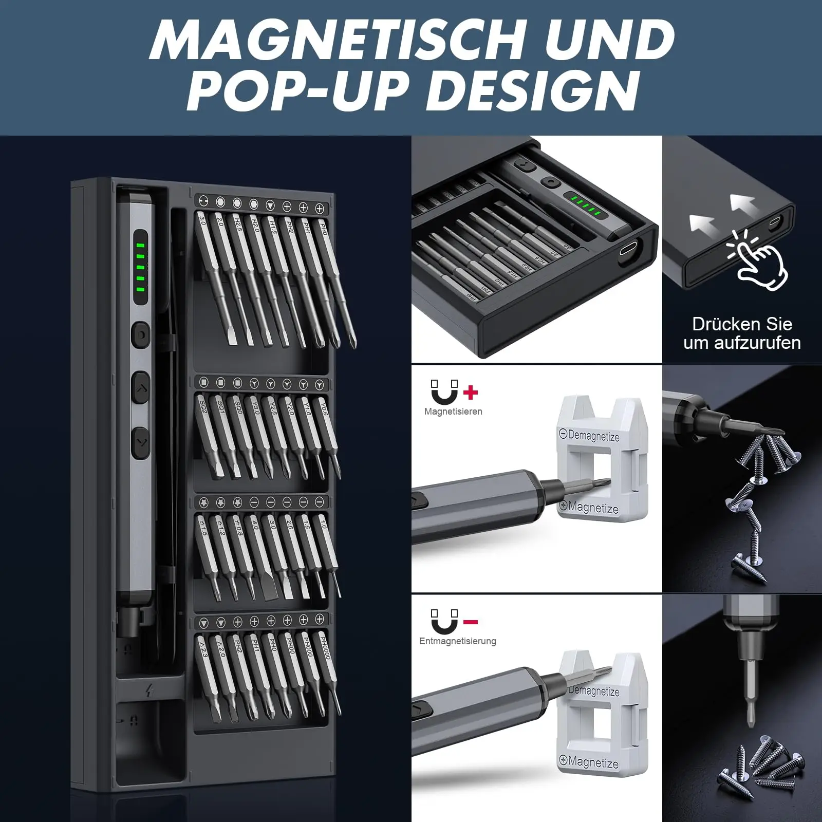 Precision Electric Screwdriver Set 68 in 1 Cordless 64 S2 Precision Drill Bits 5 Torque Settings LED Hand Repair Tool Kit
