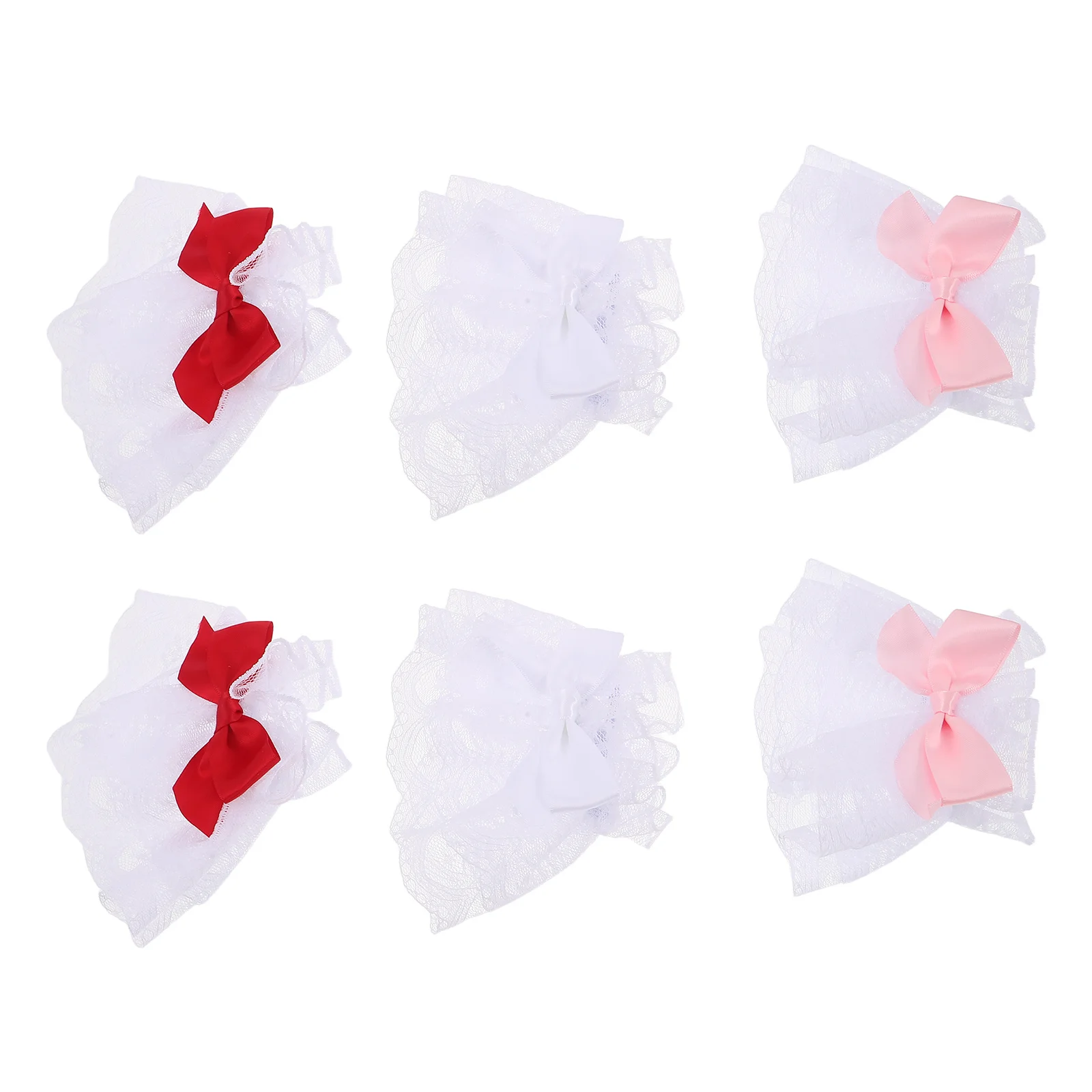 

3Pairs Lolita Lace Wrist Cuffs White Ruffled Elastic Bowknot Lace Gloves for Wedding Bridal Party Girls Dress Accessories