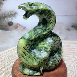 Healing High Quality Natural Green Jasper Snake Carved Crystals Home Decorations Animal Room Decor Gift