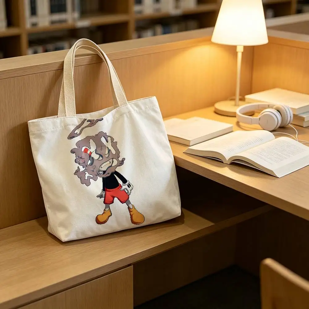 P-Popular C-Cuphead Game Print Canvas Tote Bag Handbag For Daily School Commute Casual Shoulder Bag