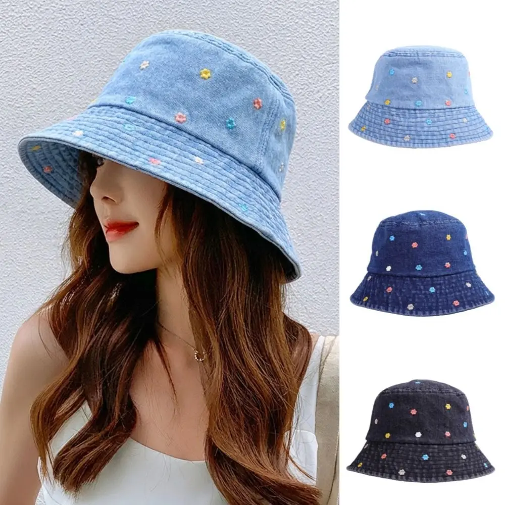 

INS Sun Protection Flower Embroidery Cowboy Hat Windproof Retro Big Brim Sun Hat All-match Fisherman's Hat Summer