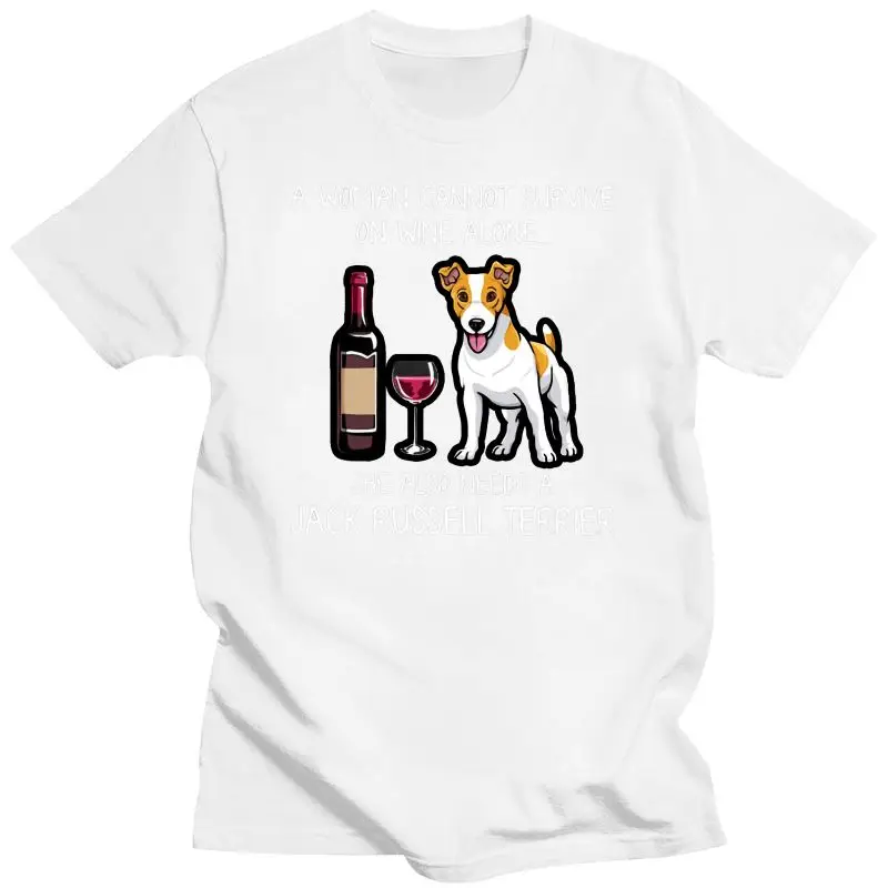 New On Wine Alone She Also Needs A Jack Russell Terrier T-Shirt 2021 Summer Men'S Short Sleeve T-Shirt