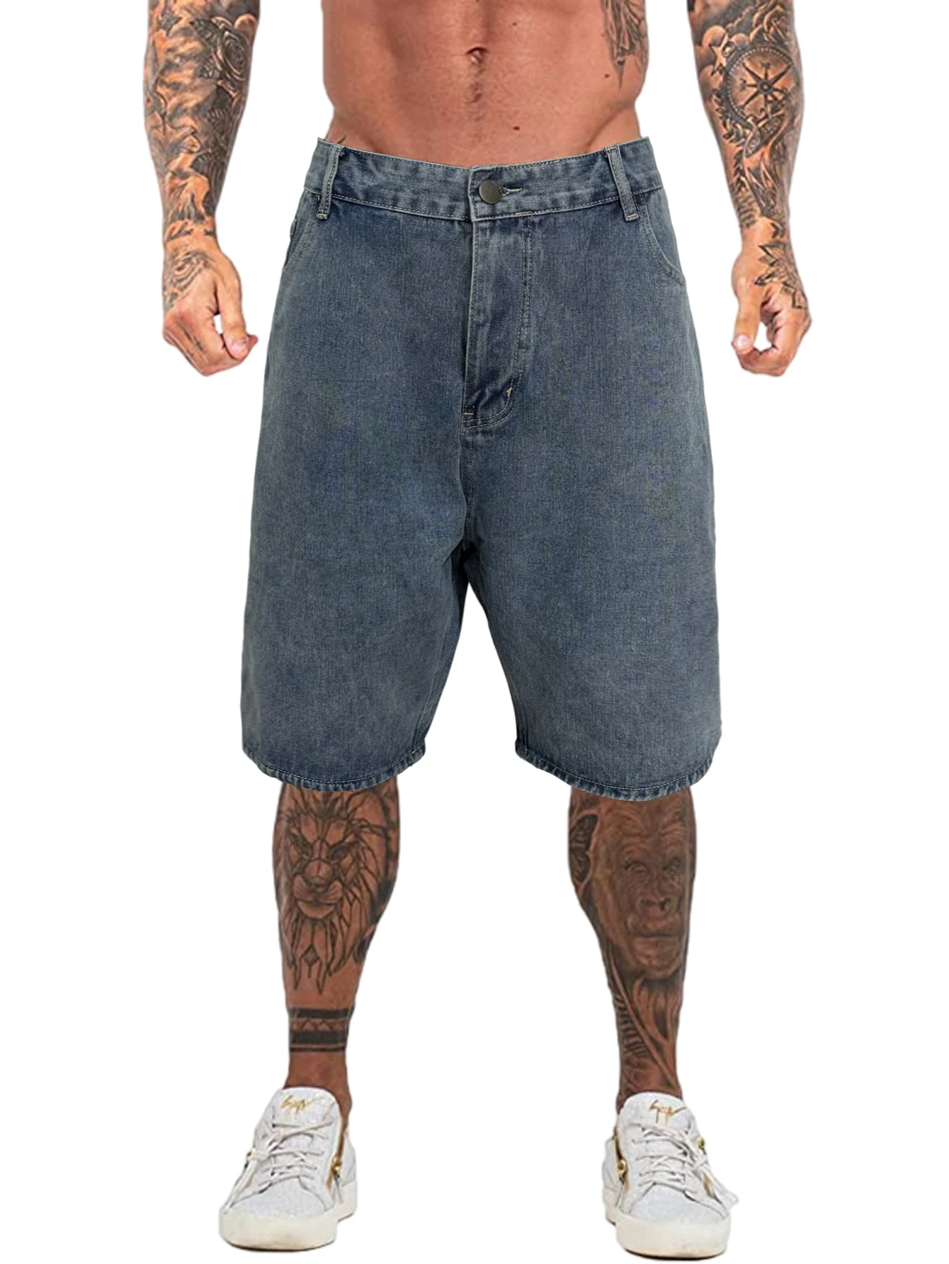 Mens Plus Size Denim Jeans Shorts Casual High-street Straight Jeans Hip Hop Streetwear Basic Short Joggers Pants  Men Clothing