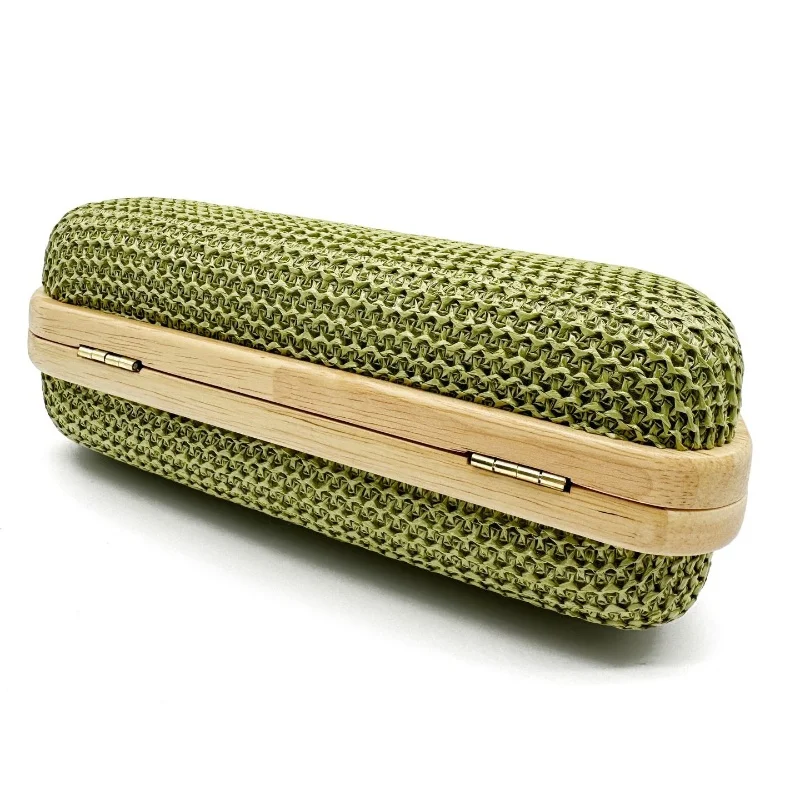 2025 New Fashion Designer Wooden Clip Dinner Bag Lady Party Show Temperament Straw Woven Purse Bag Summer Beach Bag Shoulder Bag