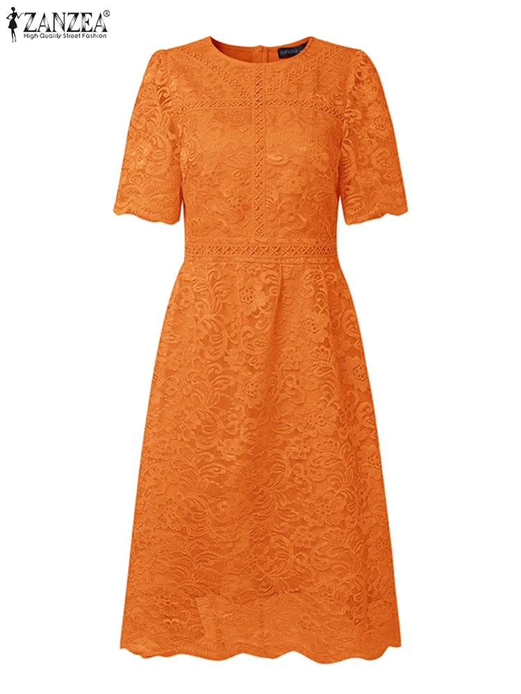

ZANZEA Summer Women Dress 2025 Fashion Short Sleeve Lace Long Sundress O-Neck Casual Elegant Office Lady Party Ladies Vestidos