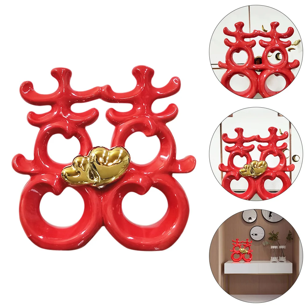 

1Pcs Ceramic Xi Hollow Carved Decoration Wedding Day Desktop Ornament Photo Prop Party Decor Wedding Day Decoration