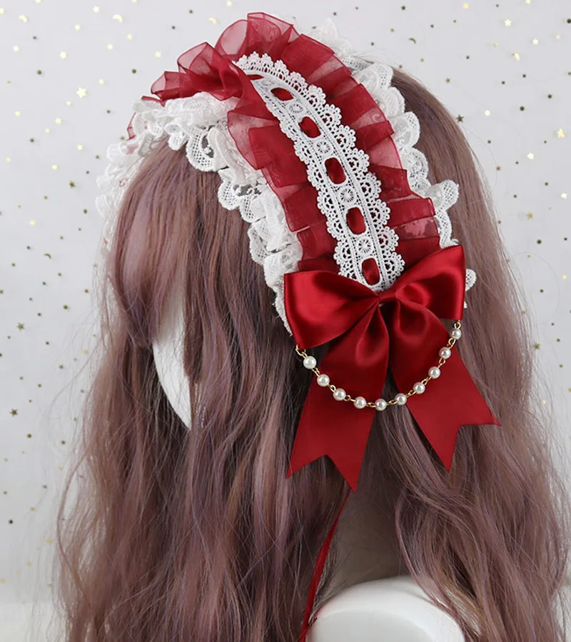 Fascia per capelli dolce giapponese adorabile Lolita Maid Hairband nastro di pizzo Bowknot fascia Cosplay copricapo accessori carini